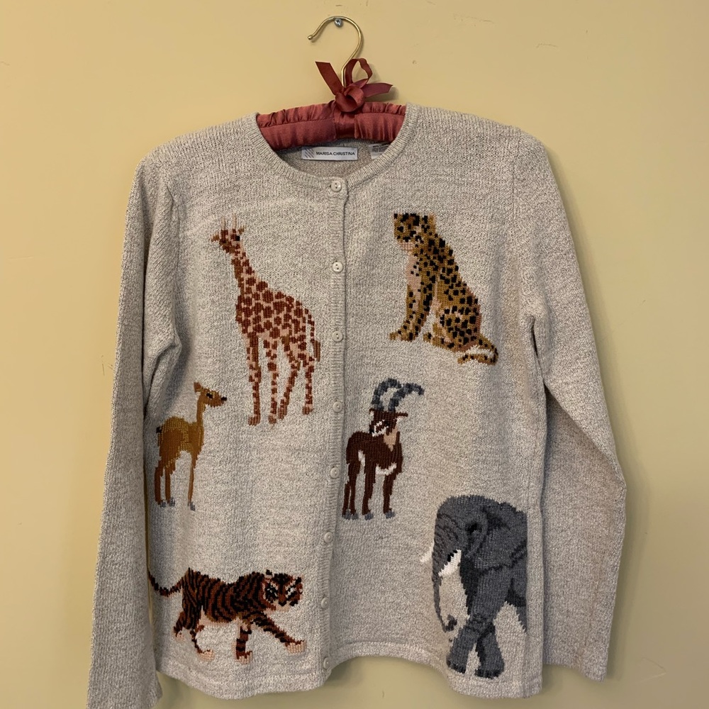 Intarsia African animal sweater VGUC